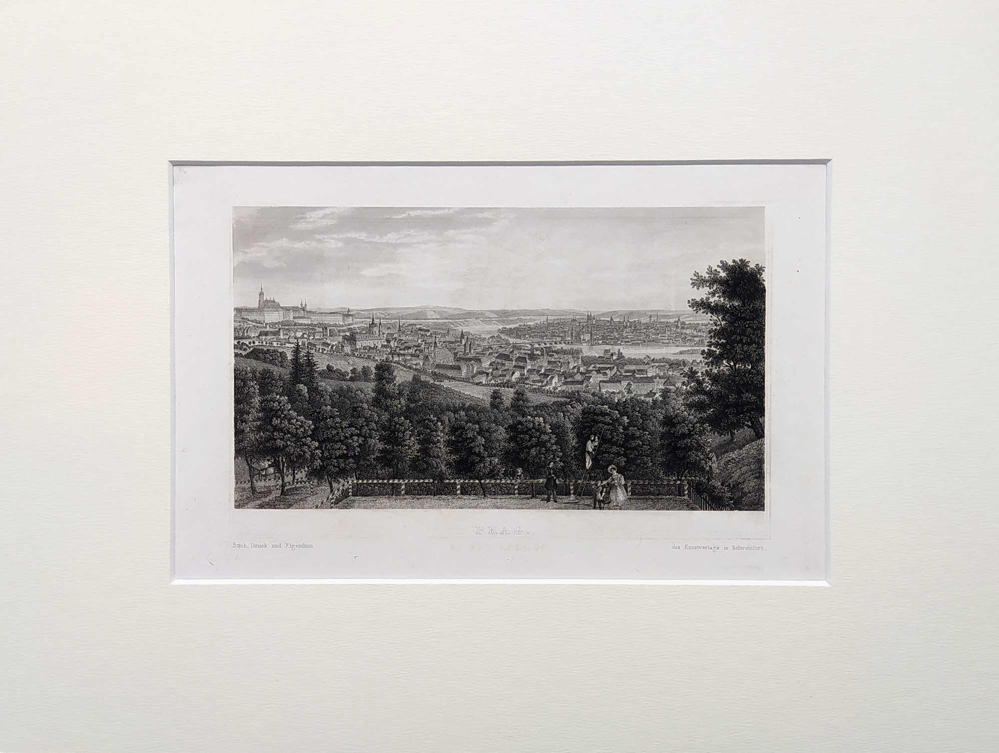 Praha – Pohled na Prahu z Nebozízku, původní oceloryt, 1844