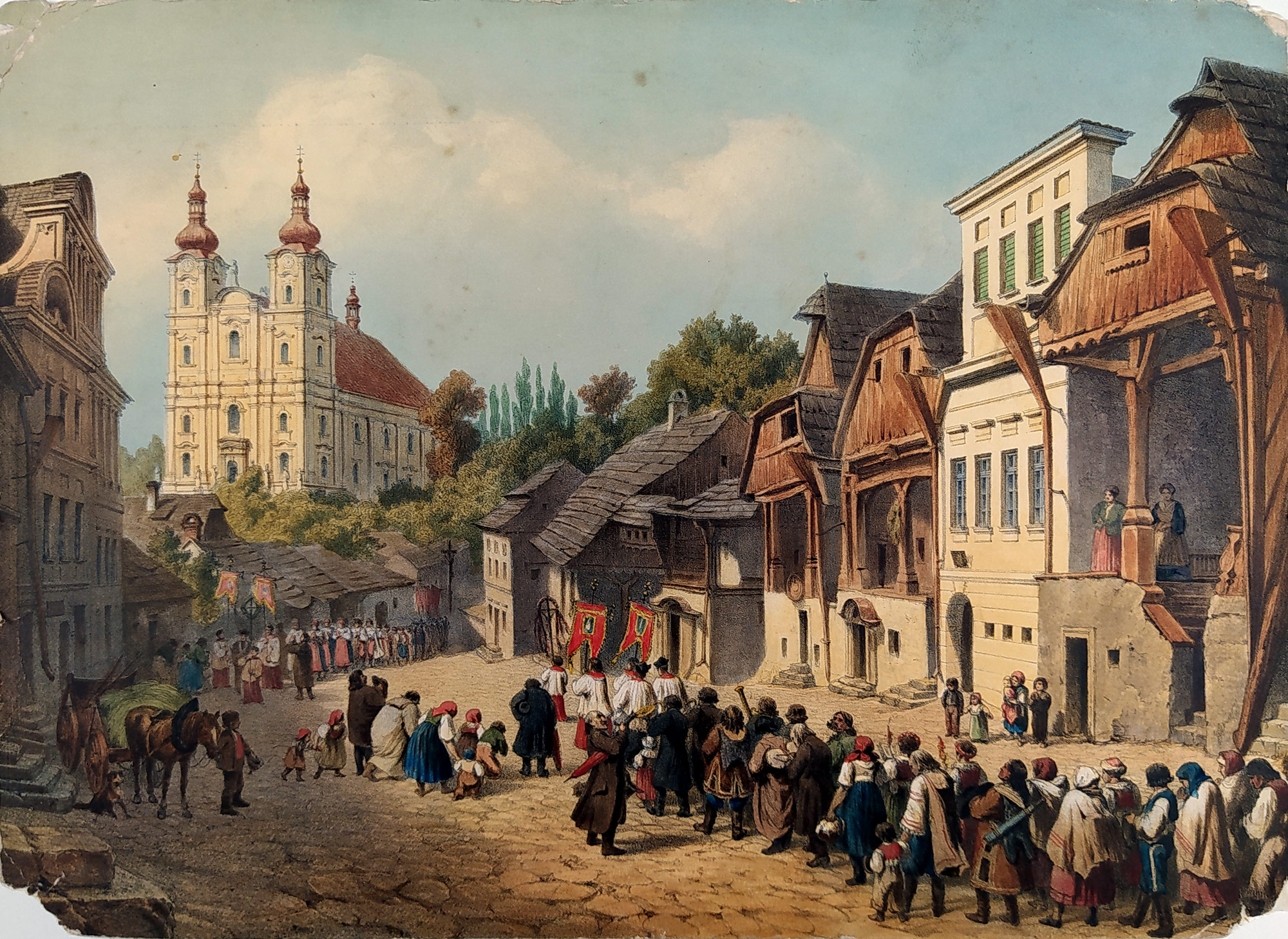 Frýdek (Frýdek–Místek) – August Carl Haun, František Kalivoda, staře kolorovaná původní litografie, 1857–1860
