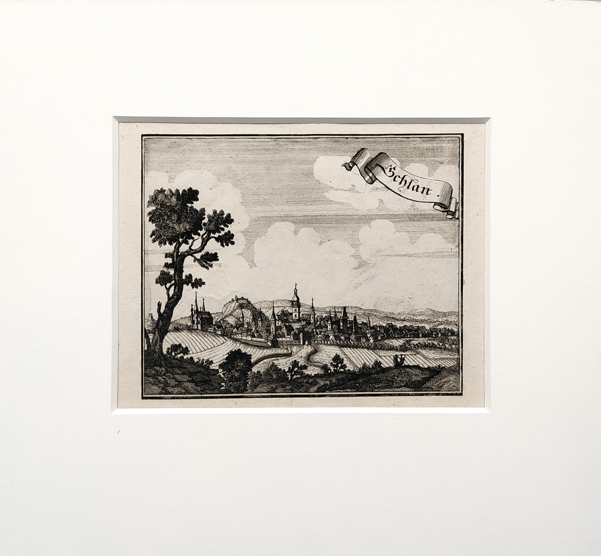 Slaný – Schlan, Johann Georg Vogt, původní mědiryt, 1712