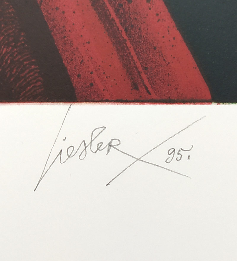 Liesler Josef – Minotaurus se zlobí, velkoformátová barevná litografie, číslováno 27/180, 1995