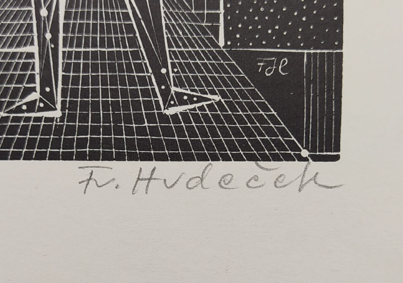 Hudeček František – Noční chodec, původní dřevoryt, nedatováno