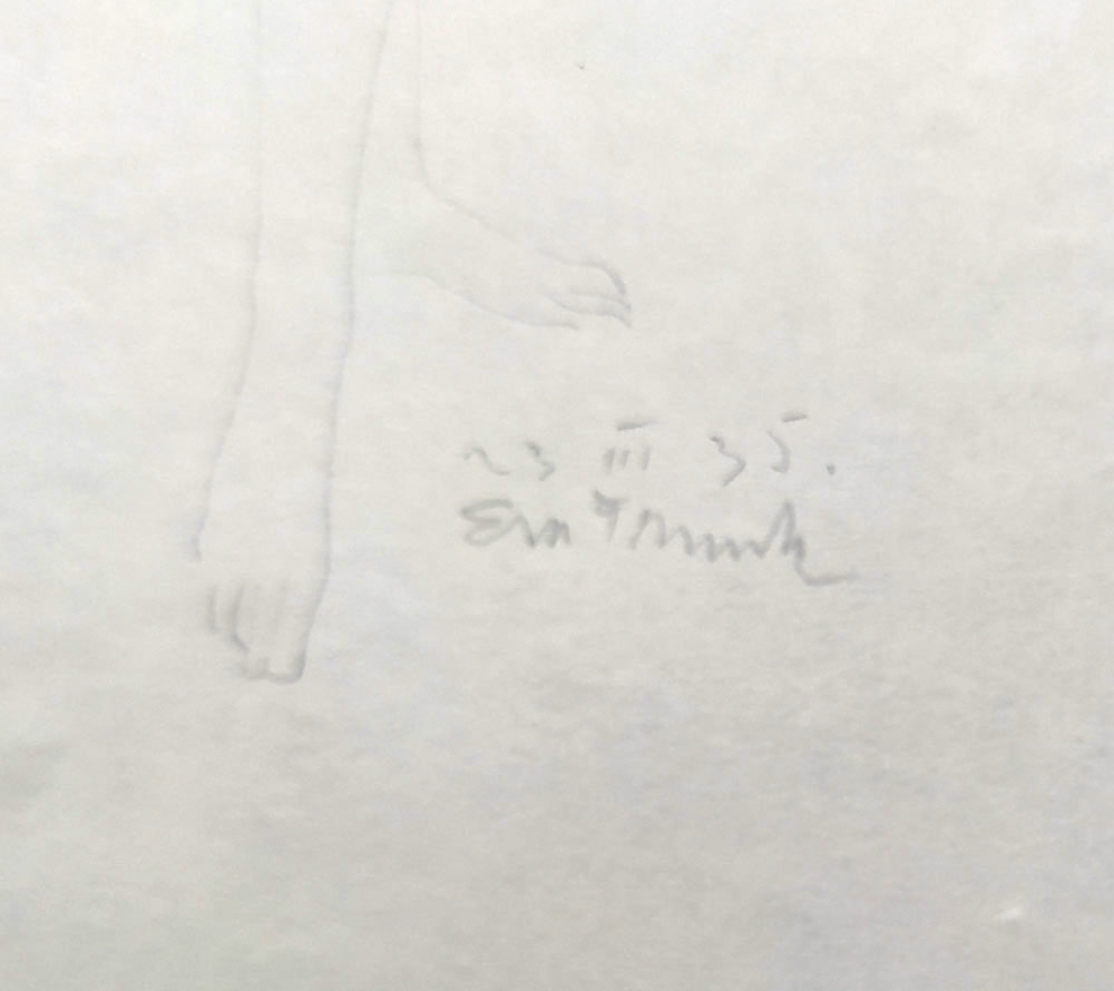Frinta Emanuel – Stojící dívčí akt, jemná kresba tužkou, 23. III. 1935