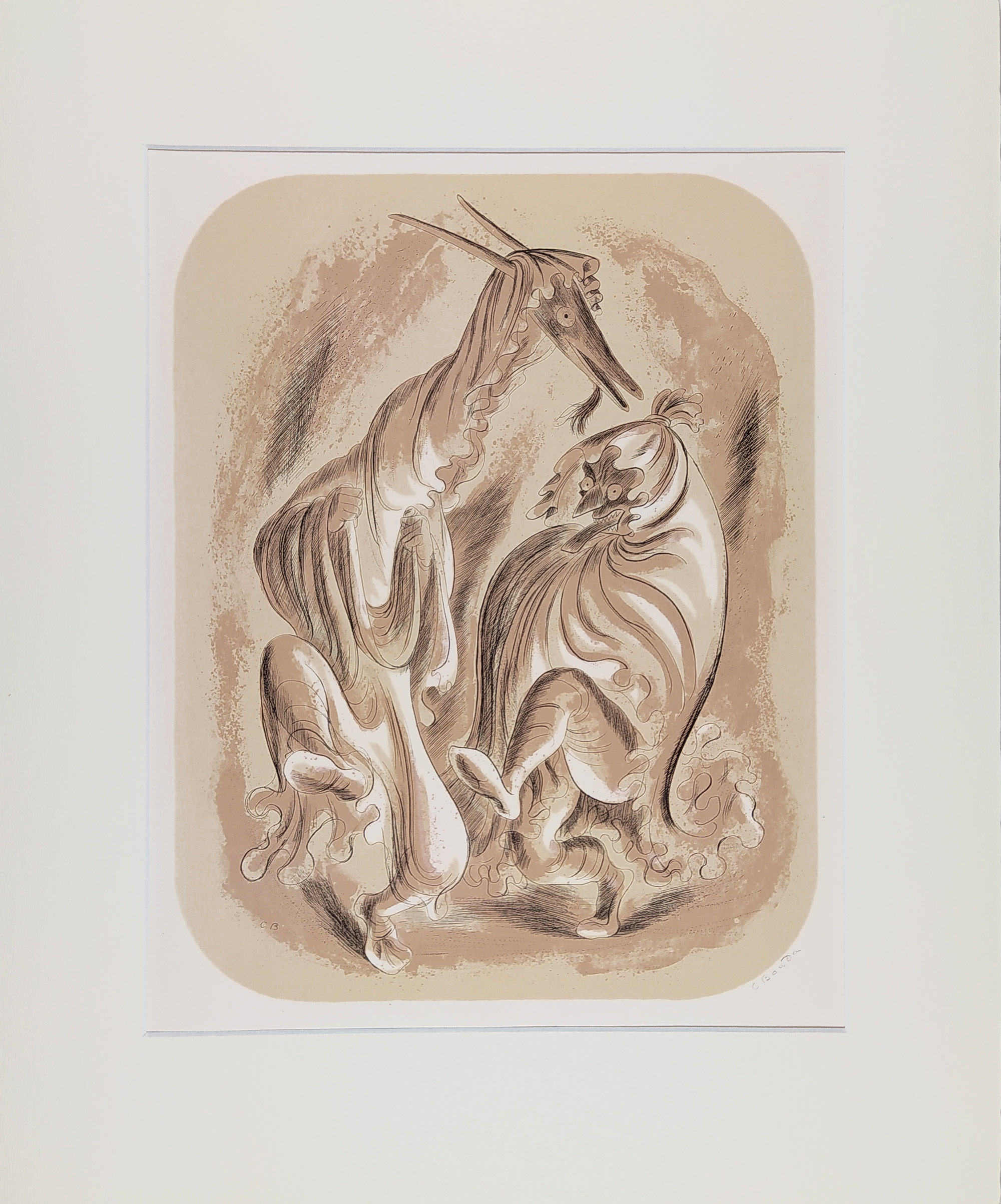 Bouda Cyril – Maškary, původní barevná litografie, 1943