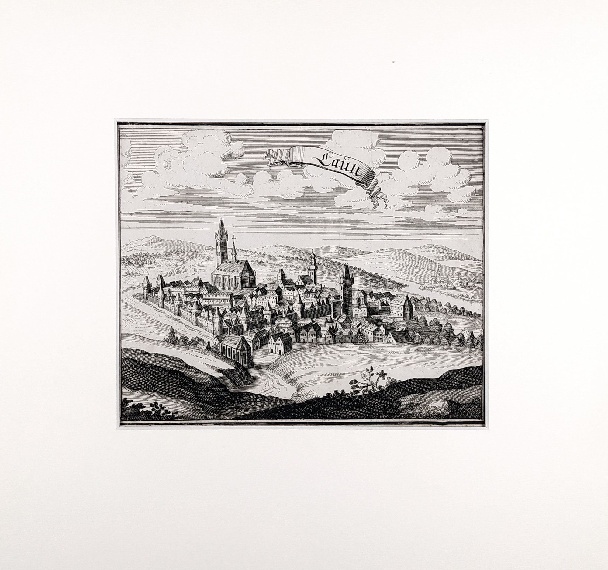 Louny – Laun, Johann Georg Vogt, původní mědiryt, 1712