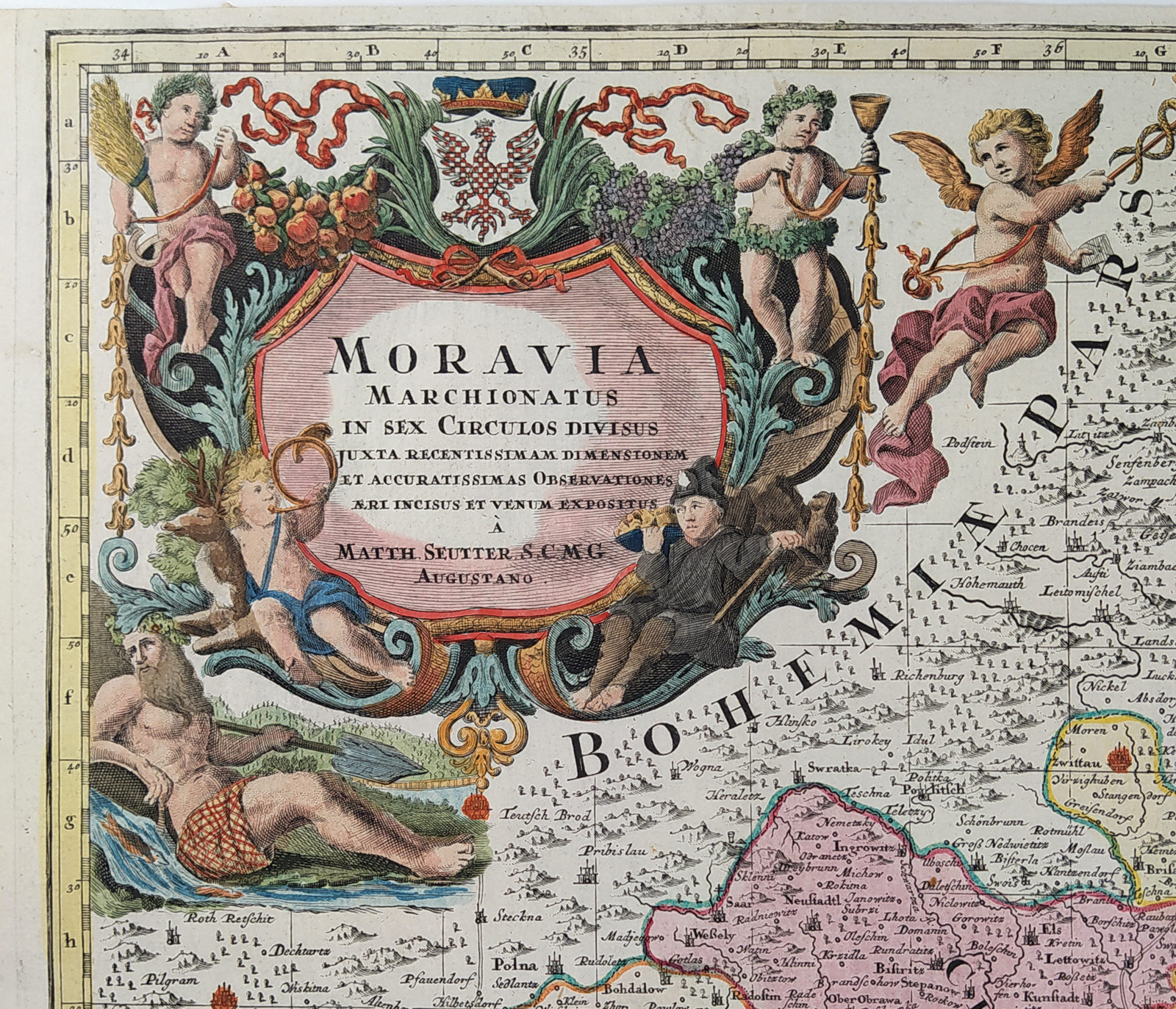 Morava – Moravia Marchionatus, Matthäus Seutter, původní mědiryt, ca 1740