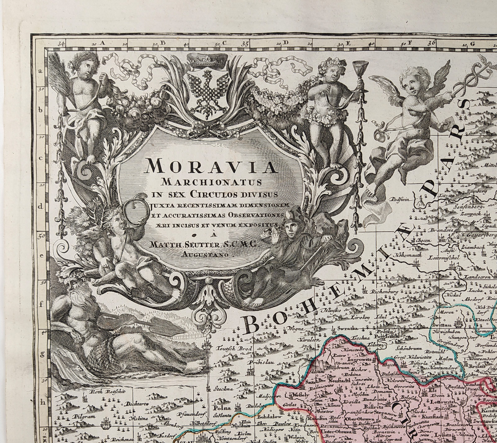 Morava – Moravia Marchionatus, Matthäus Seutter, původní mědiryt, ca 1740