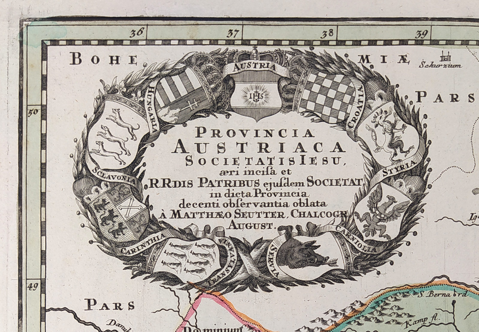 Rakousko, Maďarsko, Slovinsko, Chorvatsko, Rumunsko – Matthäus Seutter, staře kolorovaný mědiryt, ca 1740