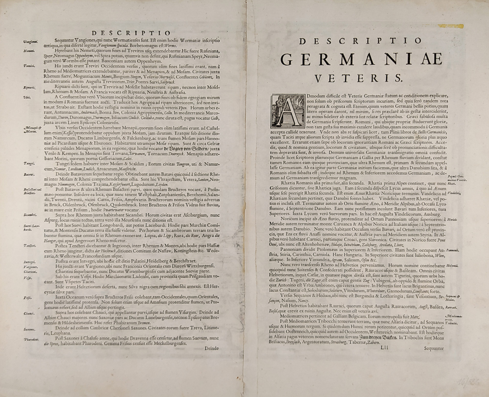Mapa střední Evropy – Starověká Germánie v dobách Římské říše, Willem Blaeu, staře kolorovaný mědiryt, 1630