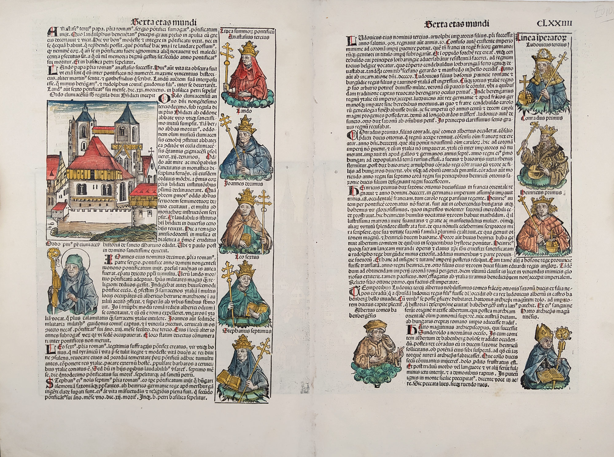 Bamberg, Folium CLXXV – Liber Chronicarum, Hartmann Schedel, staře kolorovaný původní dřevořez, 1493