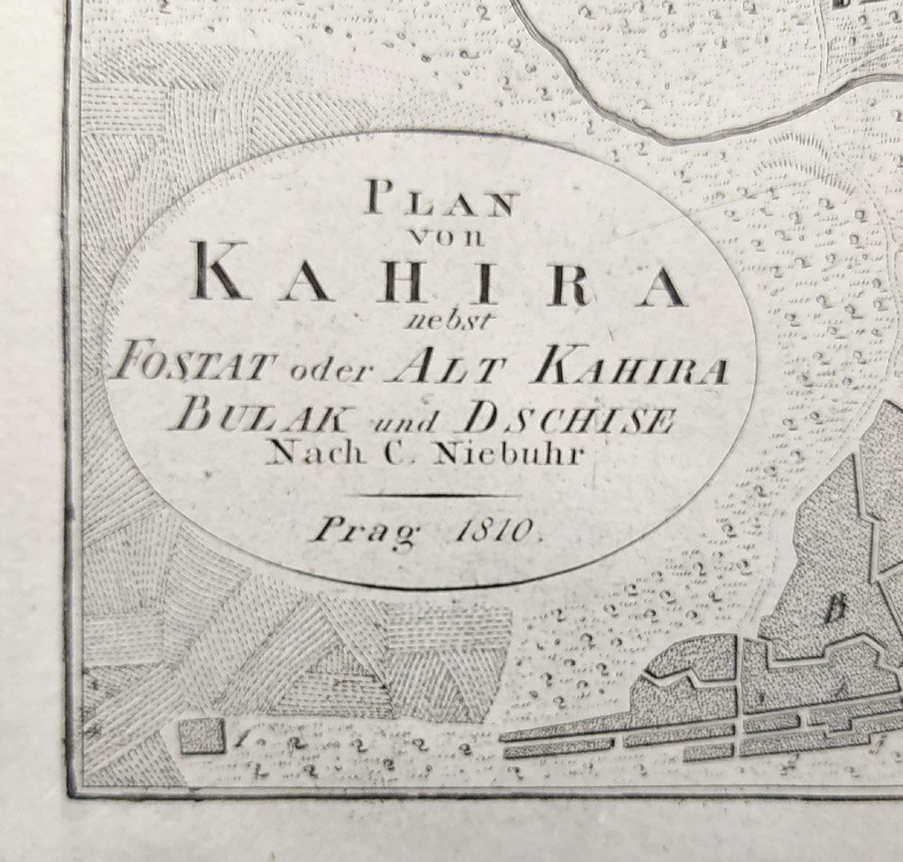 Afrika, Egypt, Káhira – historický plán města, Carsten Niebuhr, původní mědiryt, 1810