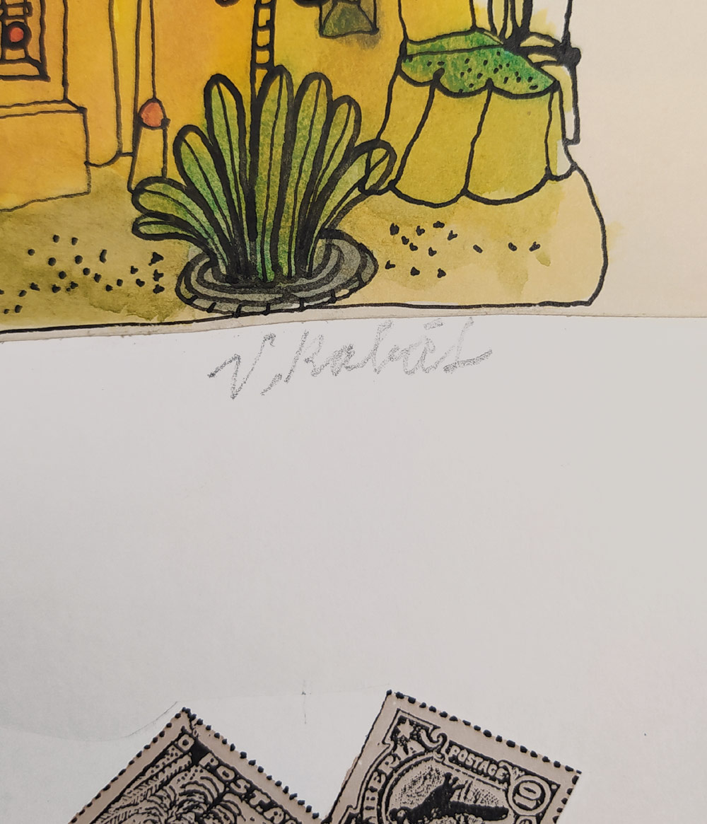 Kabát Václav – Patero pohádek, akvarelem kolorovaná kresba tuší, koláž, 1987