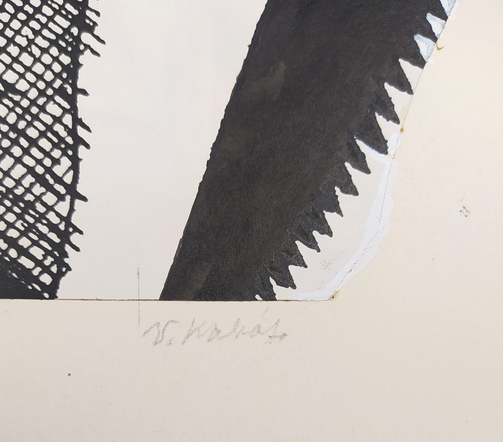 Kabát Václav – Obr jménem Drobeček, ilustrace pro knihu, kresba tuší, koláž, 1997