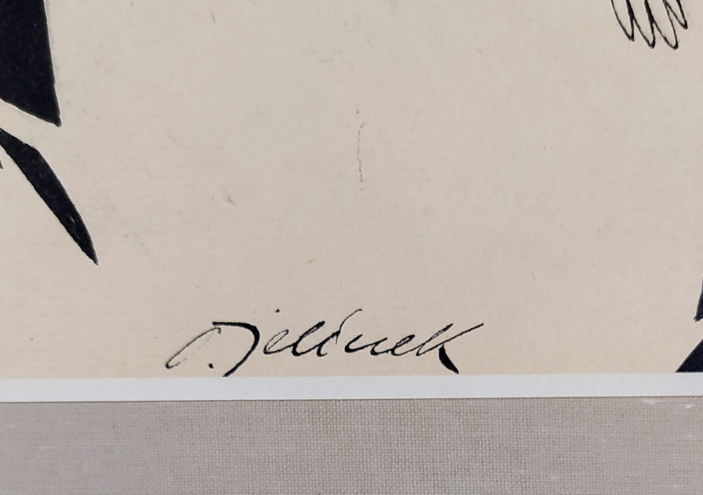 Jelínek Oldřich – Oční lékař, kolorovaná kresba tuší, 1990