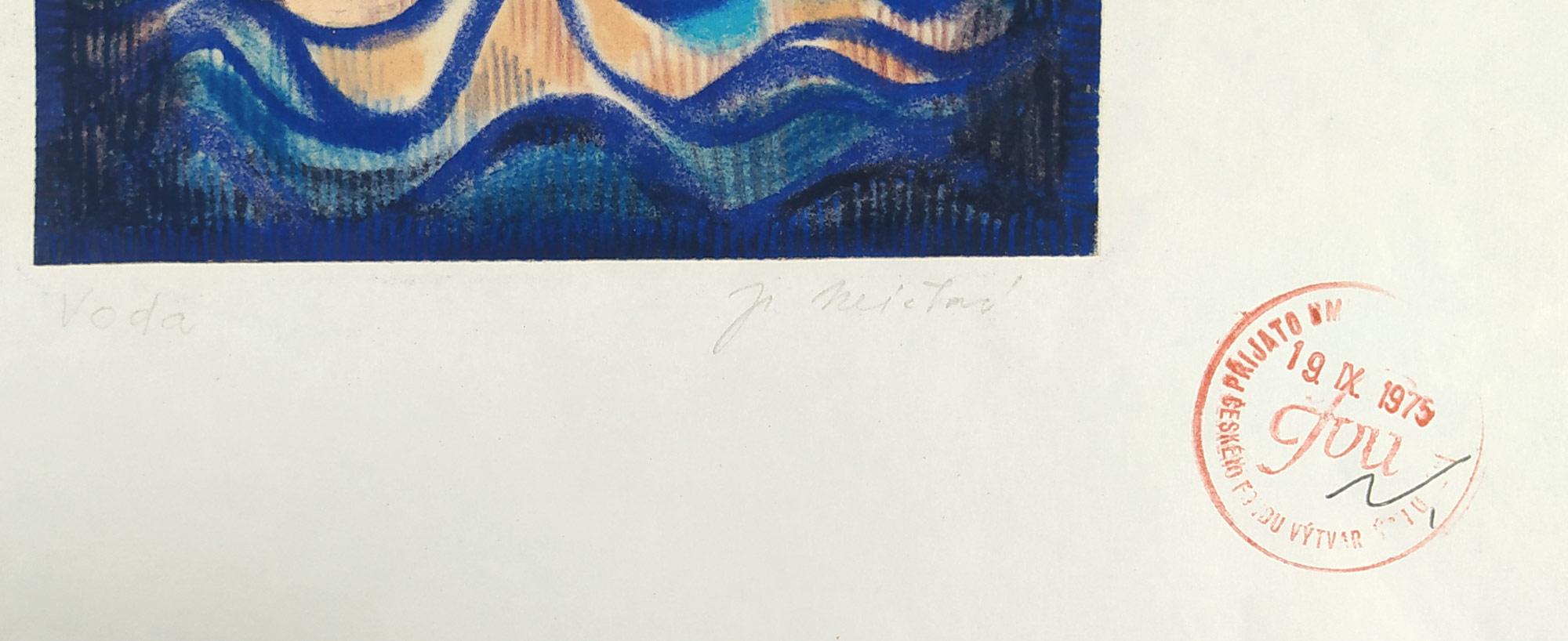 Míčková Jana – Voda, z cyklu „Živly“, malba pastelem, signováno, 1975