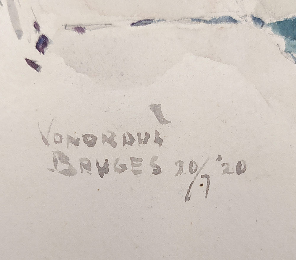Vondrouš Jan Charles – Pont des Augustins, Bruggy, malba akvarelem, 20. 7. 1920