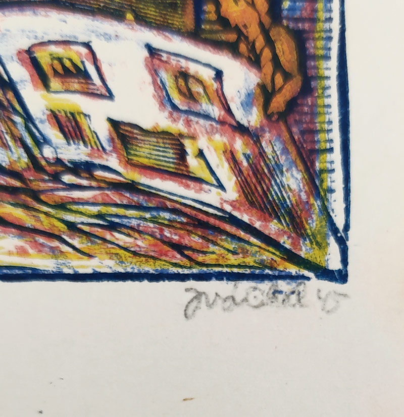 Váchal Josef – Ex libris Ruda Klinkovský, Sběratel a vidiny, původní čtyřbarevný dřevoryt, 1945