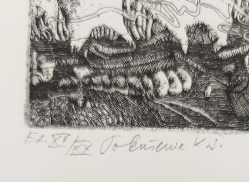 Kállay Dušan – Pokušenie K. Š., původní lept, autorský tisk číslováno XV/XX, 1993