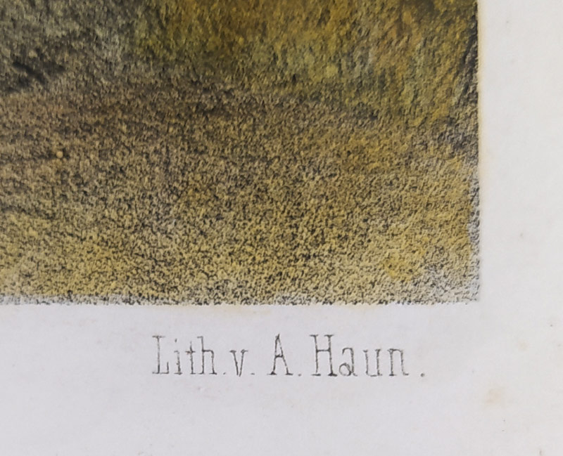 Jičín – August Haun, staře kolorovaná původní litografie, 1860