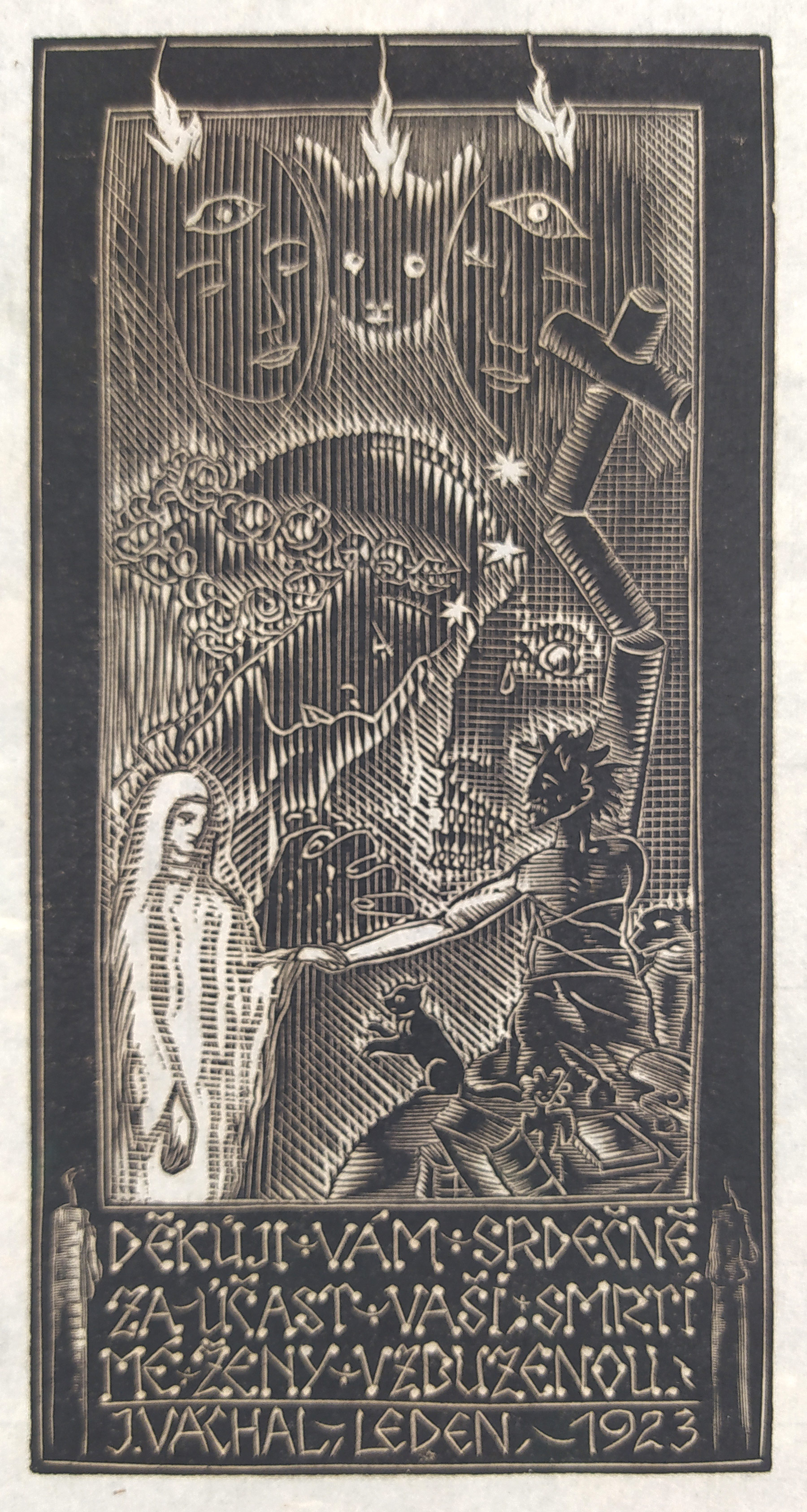 Váchal Josef – In memoriam Marie V. (Váchalové), původní dřevoryt, 1923
