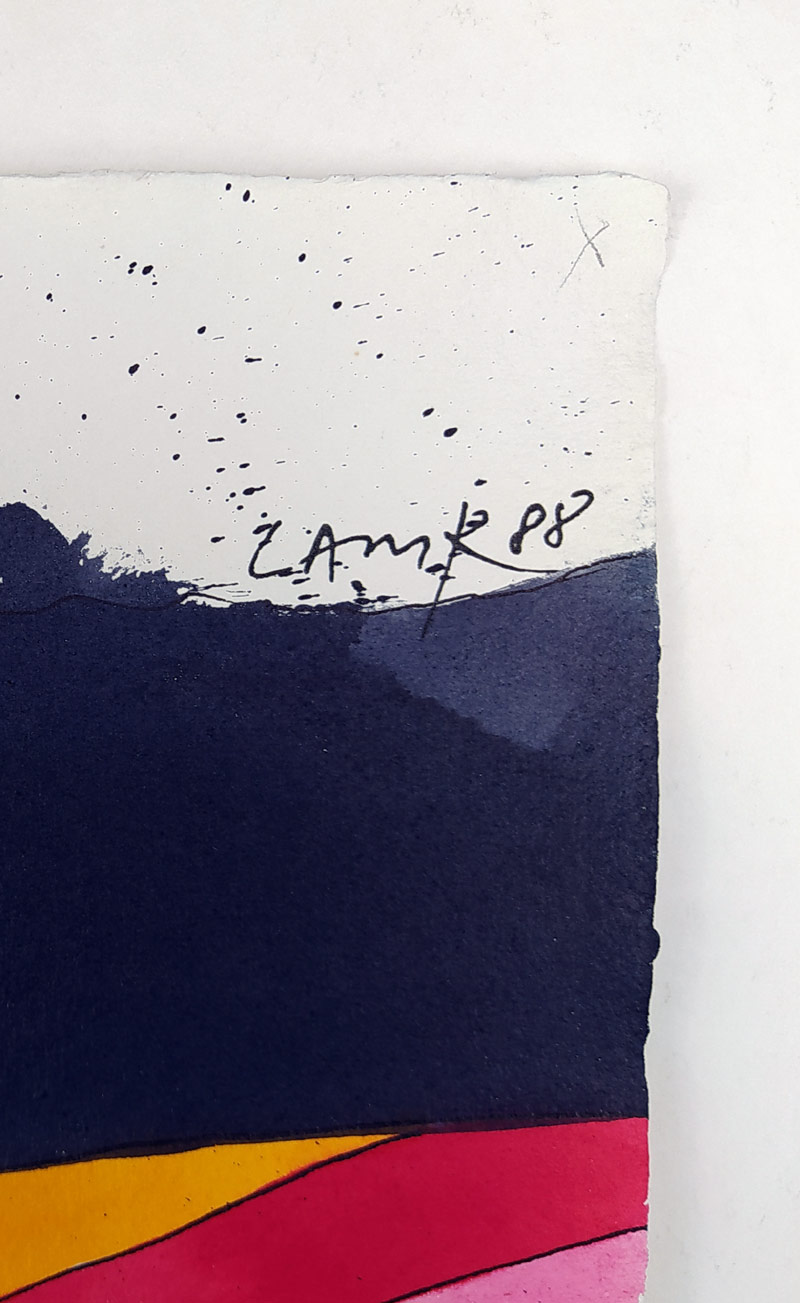 Lamr Aleš – Fialový magnet, akvarelem kolorovaná kresba tuší, 1988