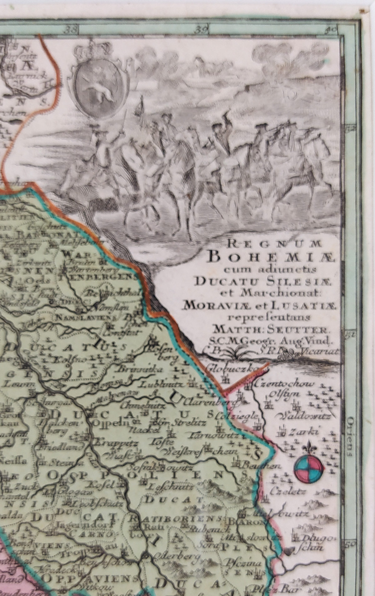 Čechy, Morava, Slezsko a Lužice – Matthäus Seutter, staře kolorovaný původní mědiryt, ca 1740