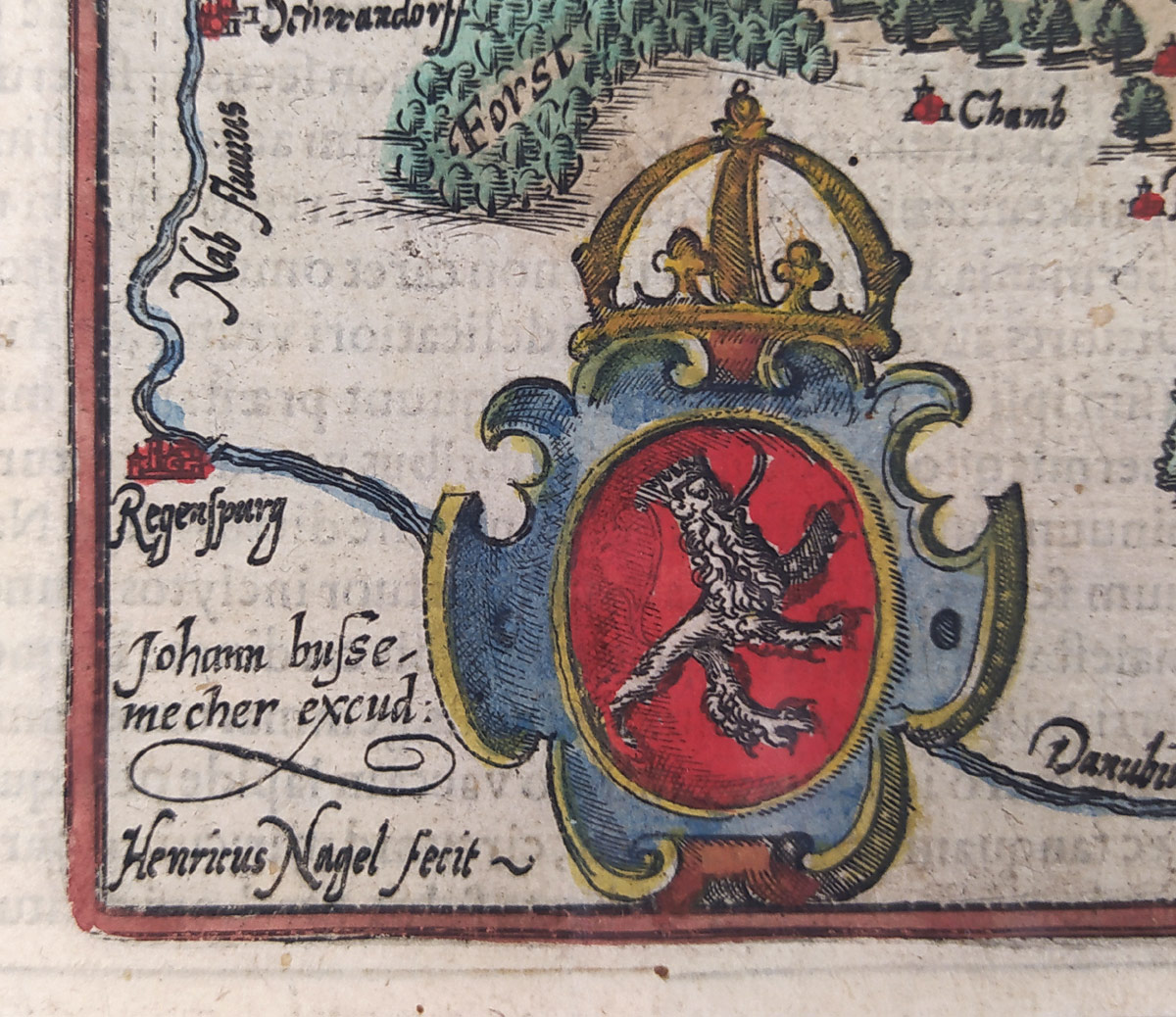 Čechy –  Bussemacher Johann, Nagel Henricius, staře kolorovaný původní mědiryt, 1597