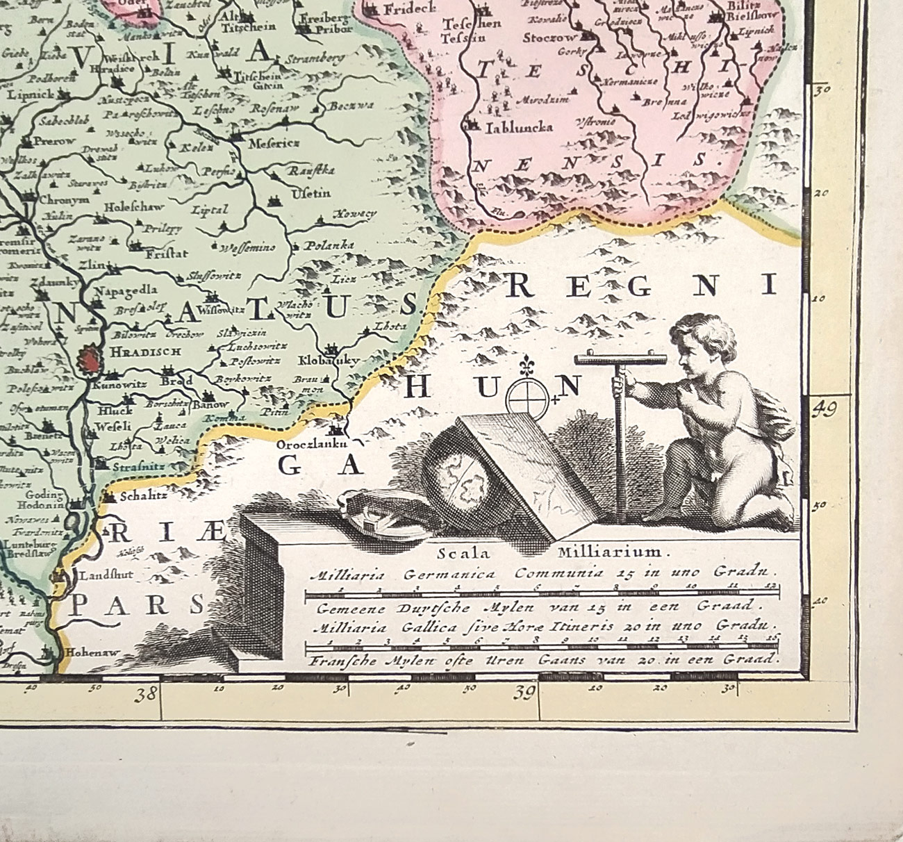 Čechy, Morava, Slezsko a Lužice – Frederick de Wit, J. Covens – C. Mortier, staře kolorovaný mědiryt, ca 1730