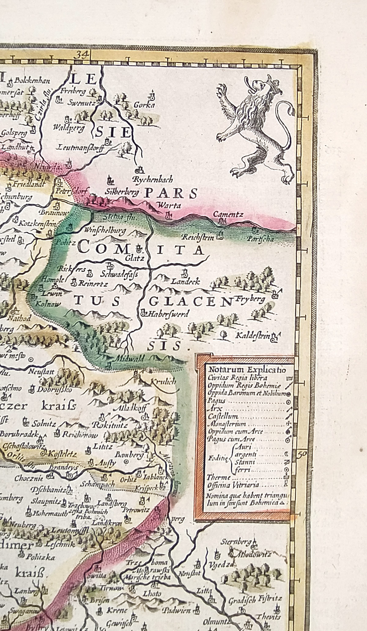 Čechy – Bohemia, P. Kaerius podle E. Sadelera, staře kolorovaný původní mědiryt, 1630