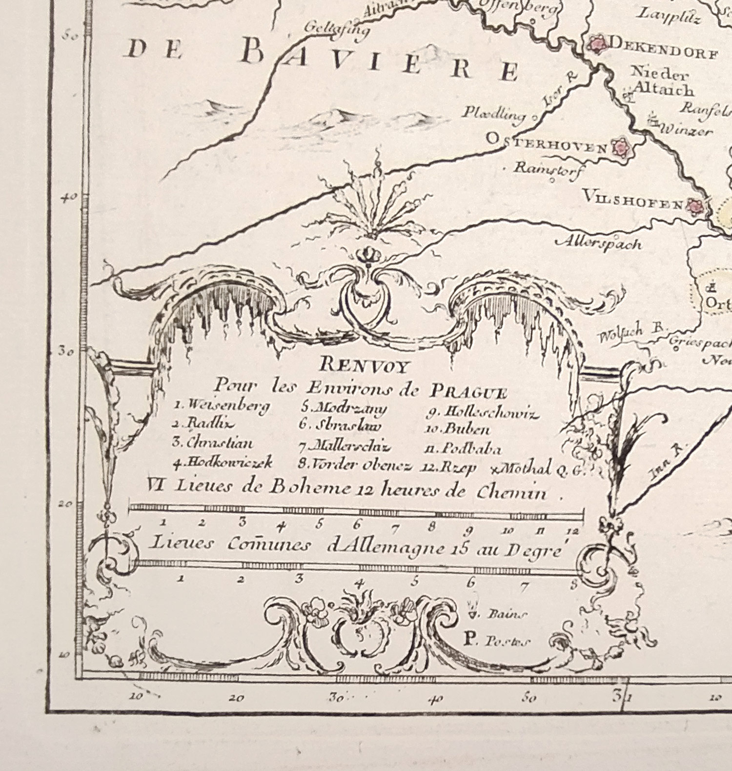 Čechy – Mapa království Českého, Le Rouge, staře kolorovaný původní mědiryt, 1742