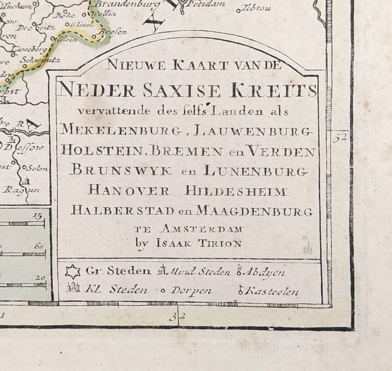 Německo, Niedersachsen – Dolnosaský kraj, Isaak Tirion, staře kolorovaný původní mědiryt, 1740