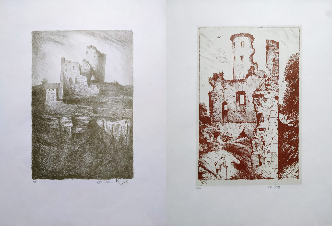 Konůpek Jan – Máchovské zříceniny, album, původní litografie, 1943