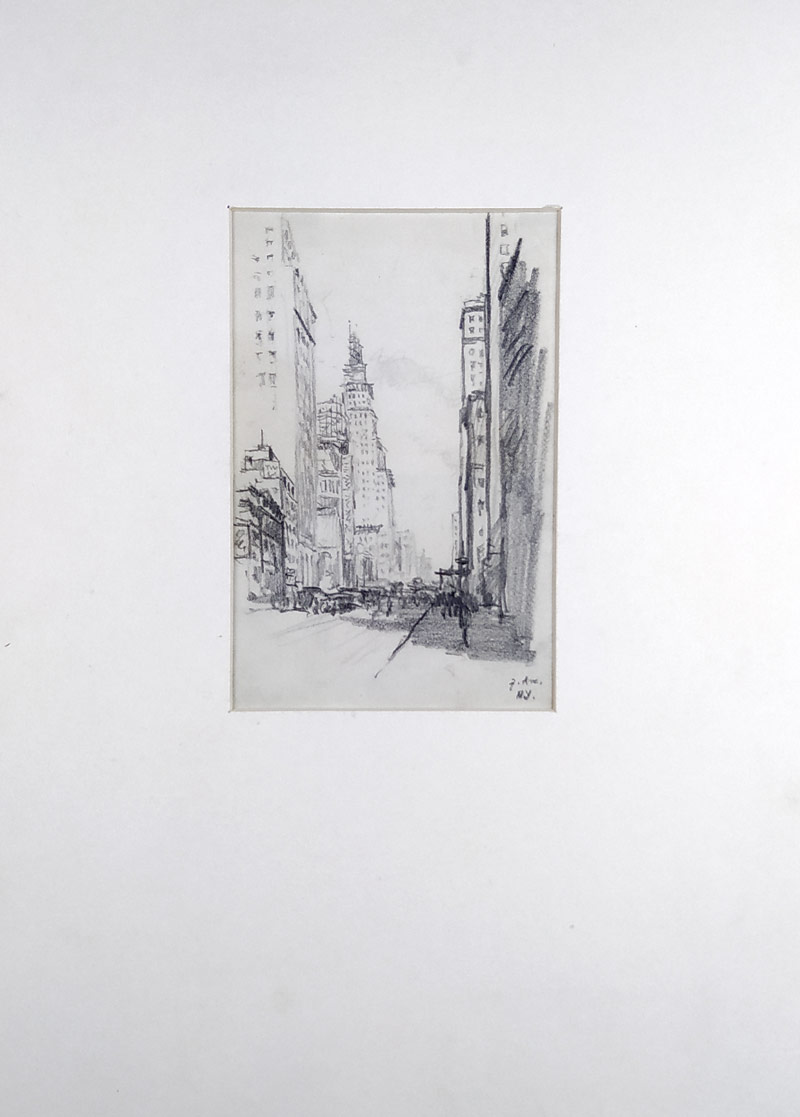 Šimon Tavík František – 7. Avenue v New Yorku, kresba tužkou, ca 1929