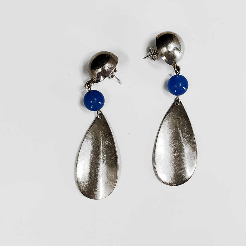 Stříbrné náušnice s modrými kameny, původ: Taxco, Mexiko