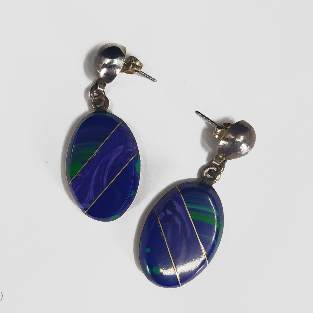 Stříbrné náušnice se sodalitem, Taxco, Mexiko