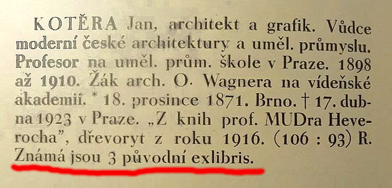 Kotěra Jan – Ex libris Věra Kotěrová, původní barevný dřevoryt, nedatováno