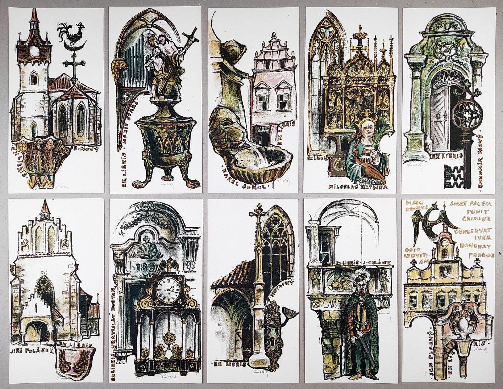 Knobloch Bohuslav – Chrudim, Deset barevných litografií, Ex libris, 1974
