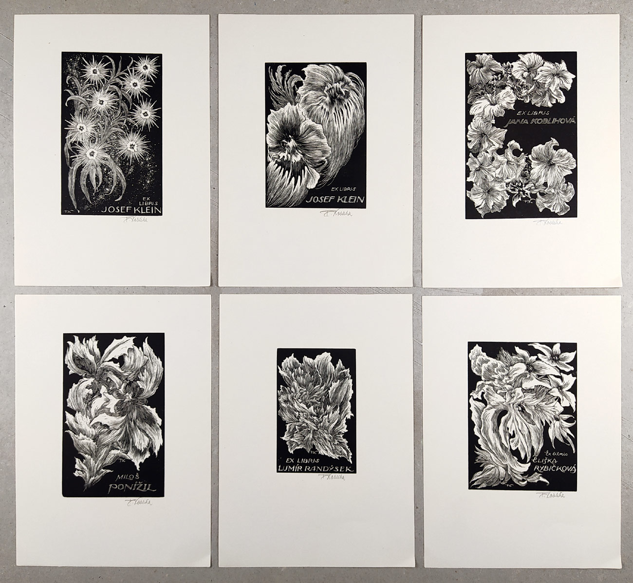 Kobliha František – Květinová Ex libris, 15 grafik, autorský tisk, Praha, 1953