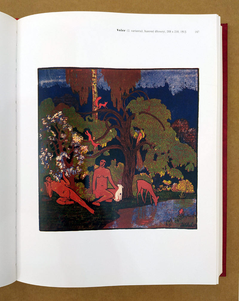 Váchal Josef – Večer (2. varianta), původní barevný dřevoryt na japanu, 1913