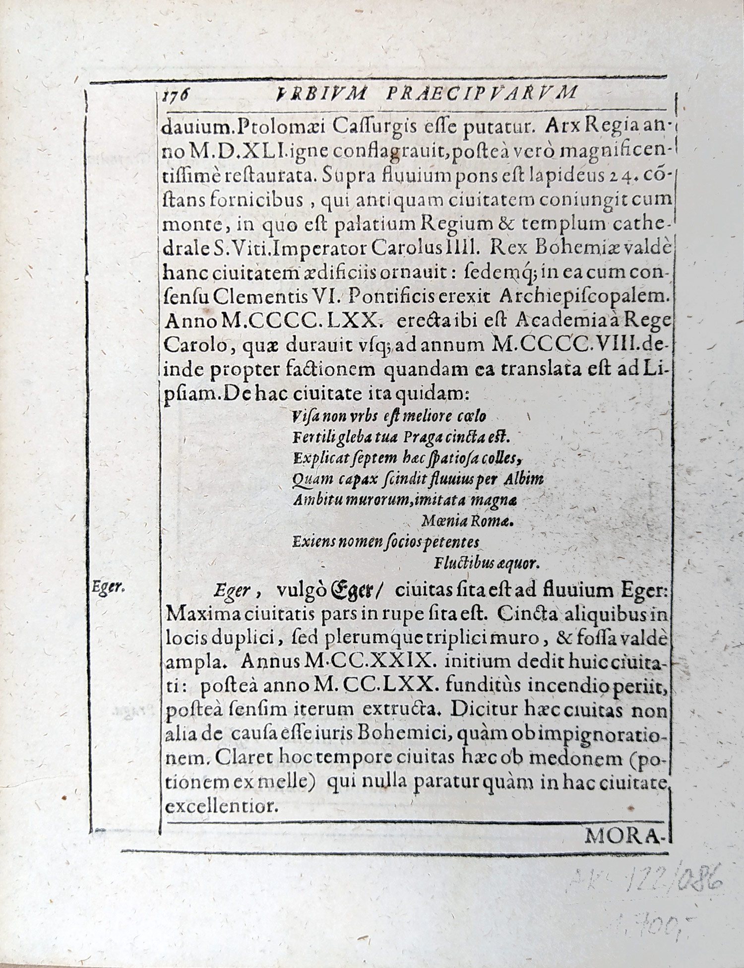 Praha – Pohled na město z výšin nad Smíchovem, původní mědiryt, 1608