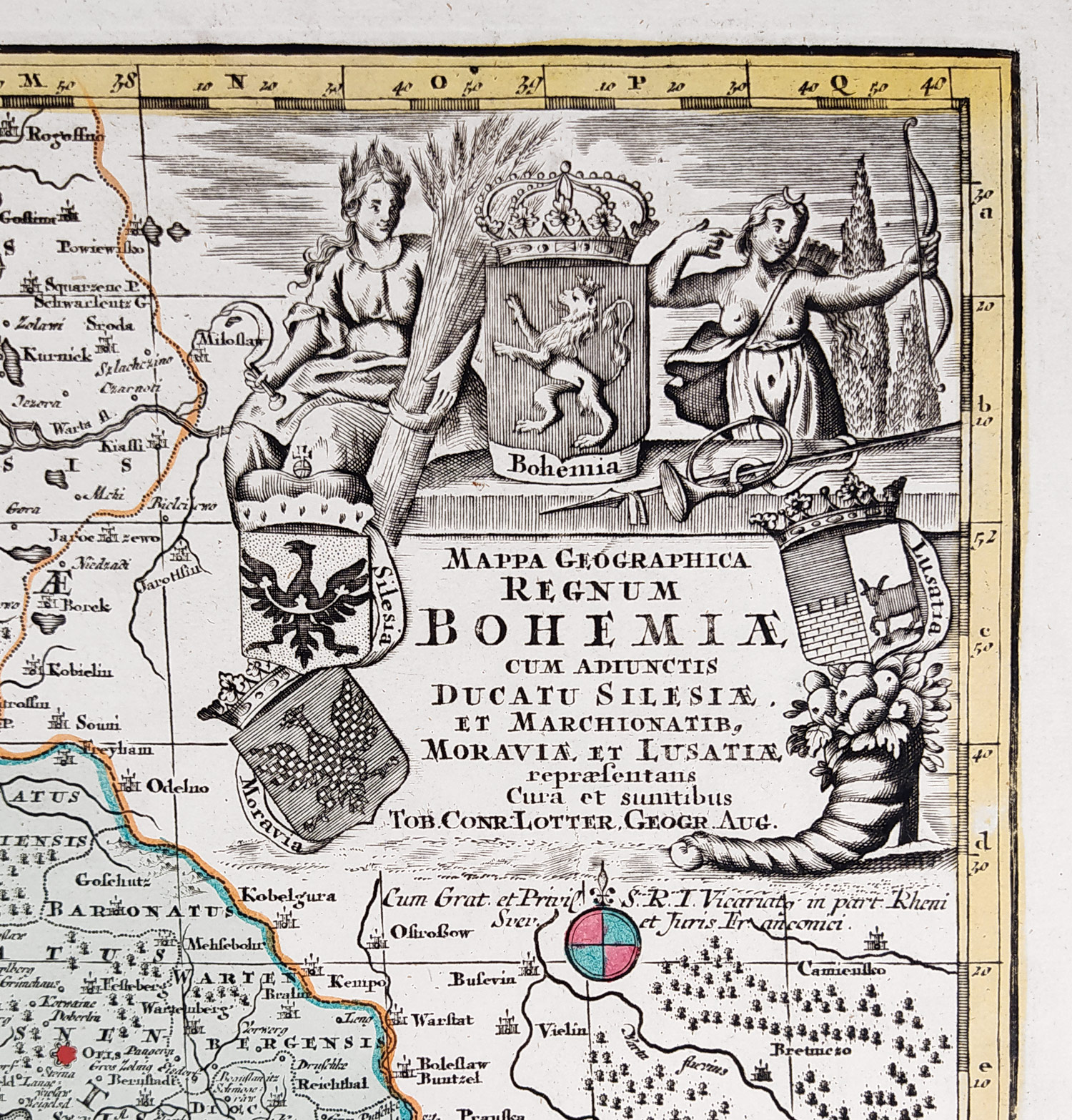 Čechy, Morava, Slezsko a Lužice – Matthäus Seutter, staře kolorovaný původní mědiryt, ca 1740