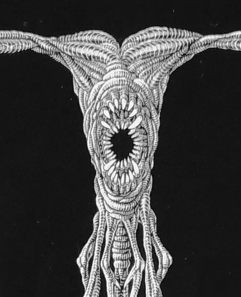 Škubal Marek – Orant, scratchboard (škrábaná kresba), 2021