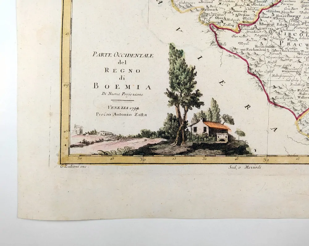  Čechy – Antonio Zatta, dva staře kolorované původní mědiryty, 1794