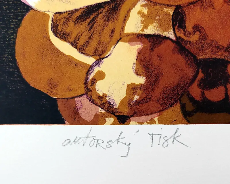 Liesler Josef – Věk nevinnosti, velkoformátová barevná litografie, autorský tisk, 1985