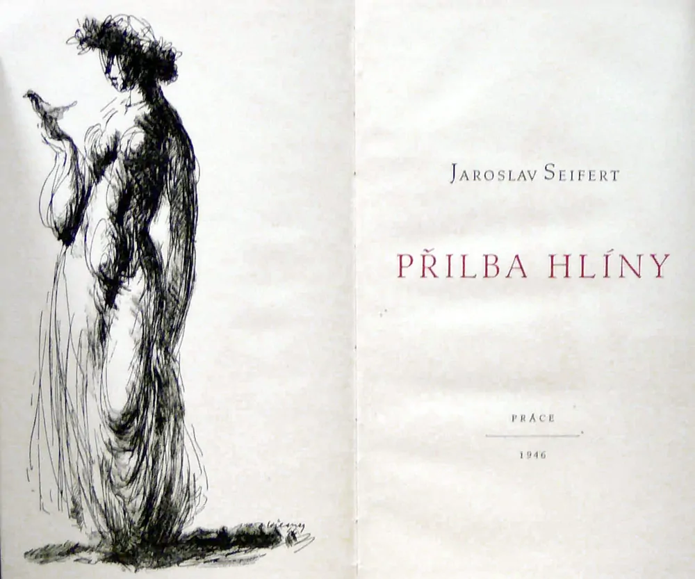 Wiesner Richard – Přilba hlíny, frontispis, původní perokresba ke knize J. Seiferta, 1946