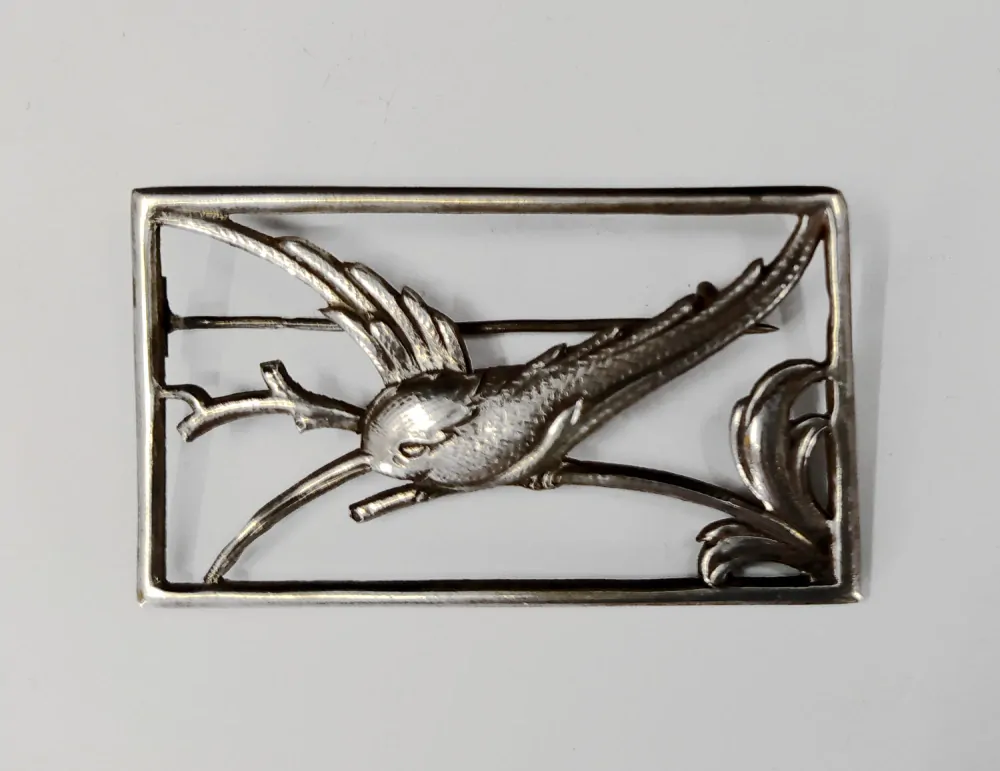 Stříbrná art deco brož – Kolibřík