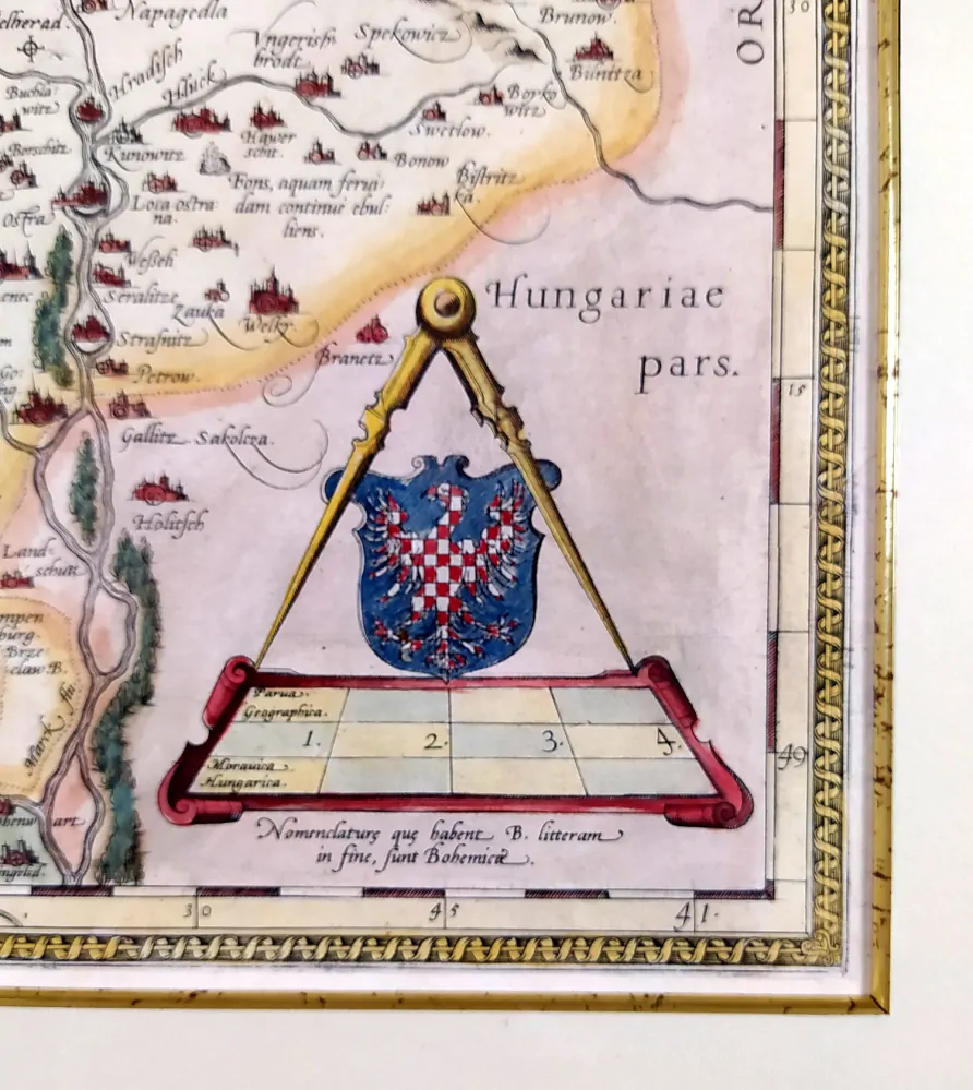 Morava – Fabritiova mapa, Ortelius Abraham, staře kolorovaný původní mědiryt, 1572