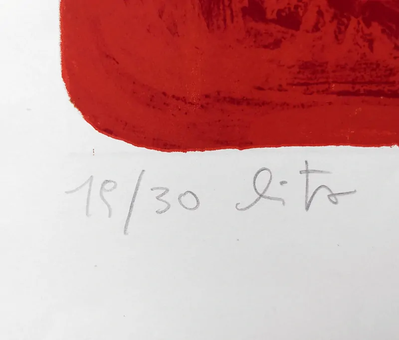 Čechová Olga – Postava s lupenem, rozměrná barevná litografie, 1970