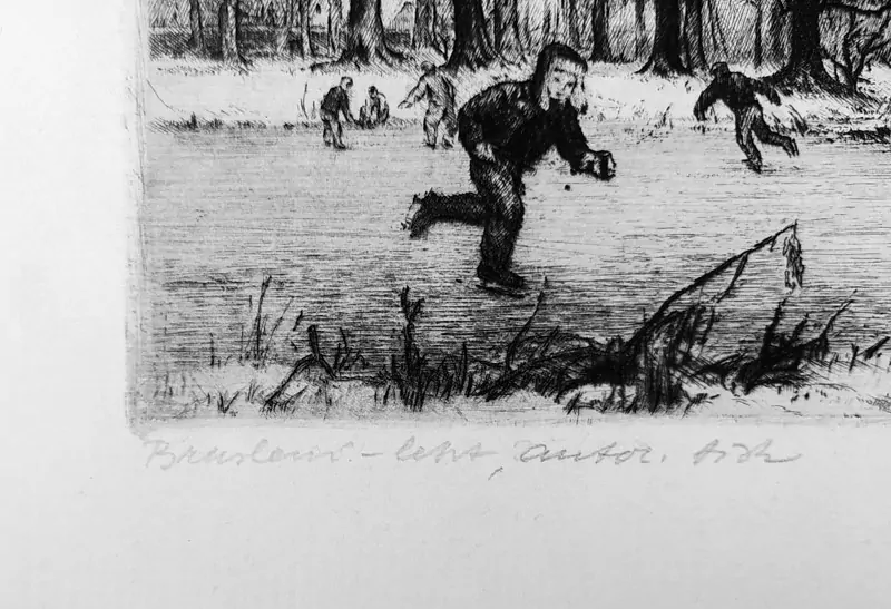 Dlouhý Václav – Bruslení, původní lept, autorský tisk, 1952