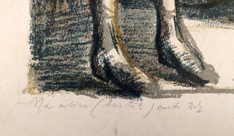 Rambousek Jan – Na ulici (Kamelotky), barevná litografie na japanu, autorský tisk, 1923