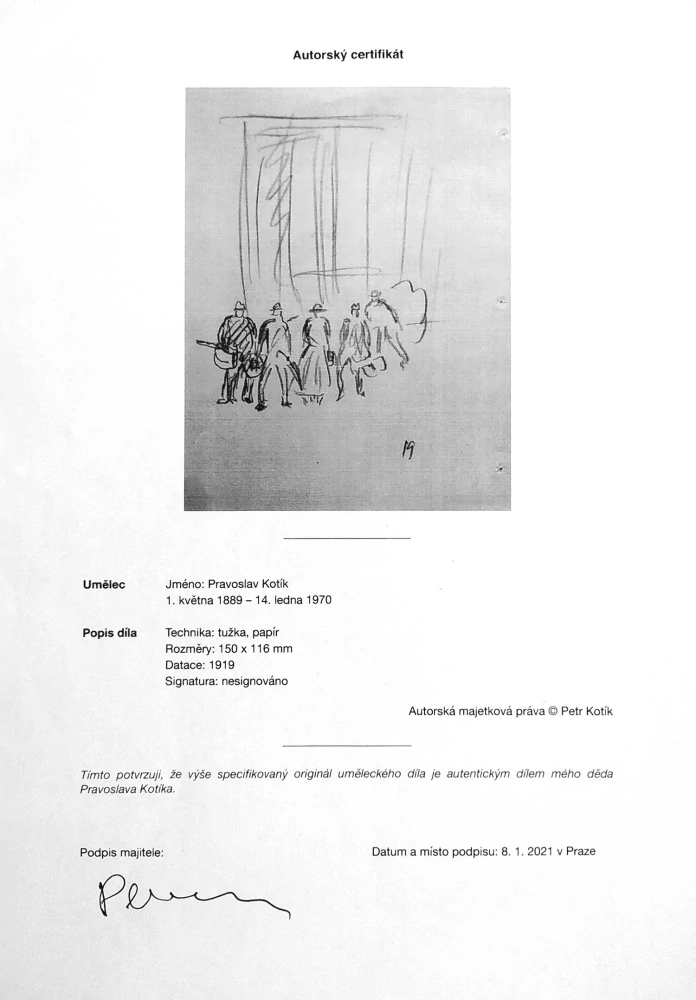 Kotík Pravoslav – Muzikanti, kresba tužkou, 1919